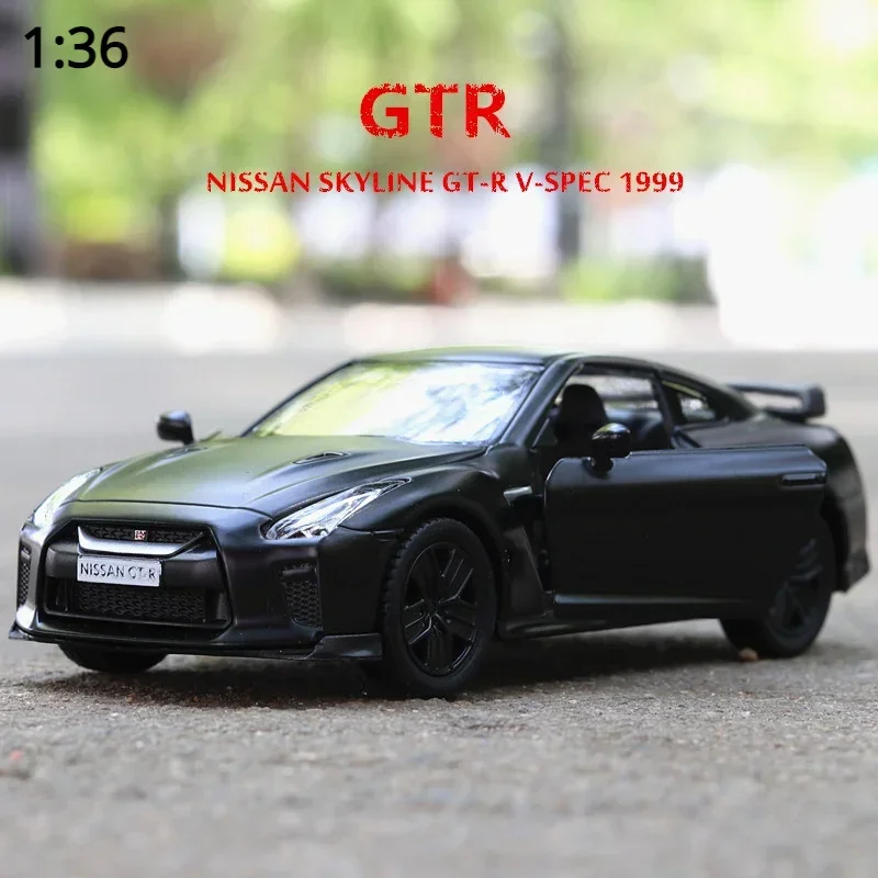 1:36 Nissan GTR Alloy Car Model Toys Genuine License Metal Diecast Simulation Boy Sports Car Matte Metallic Black