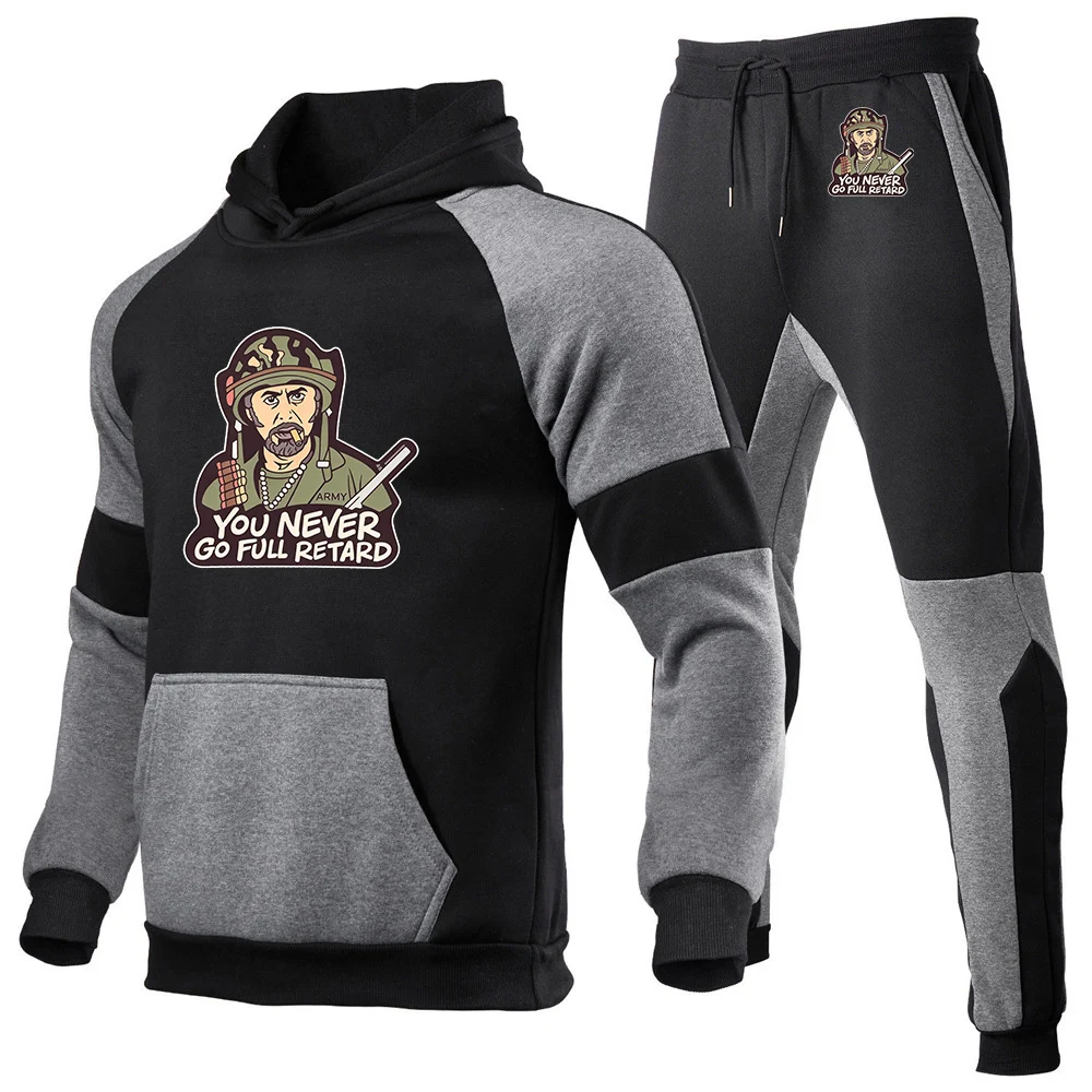 You Never Go Full Retard Men's printed sports suit hoodie and sweatpants two-piece set suitable for casual sports street wear