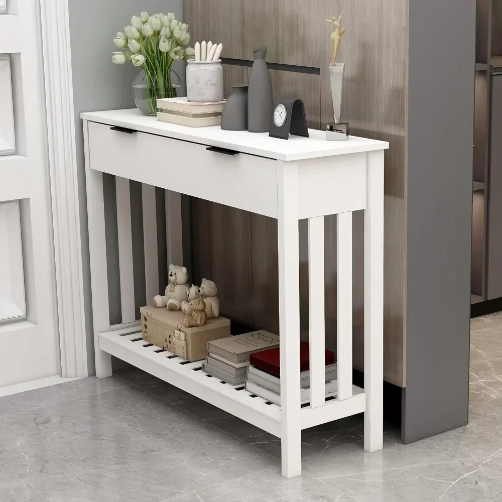 Narrow Console Table with Storage Modern Wood Entryway Table with Drawer Hallway Table Sofa Tables for Living Room