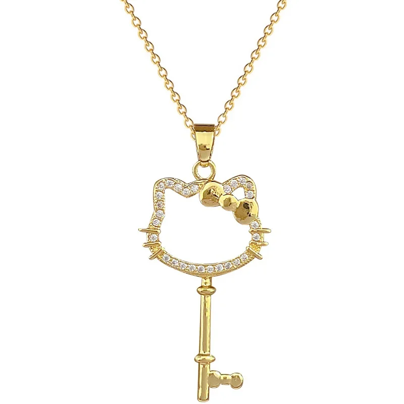 

New Sanrio Hello Kitty Necklace Anime Diamond Pendant Bling Stainless Steel Clavicle Chain Girl Holiday Gifts