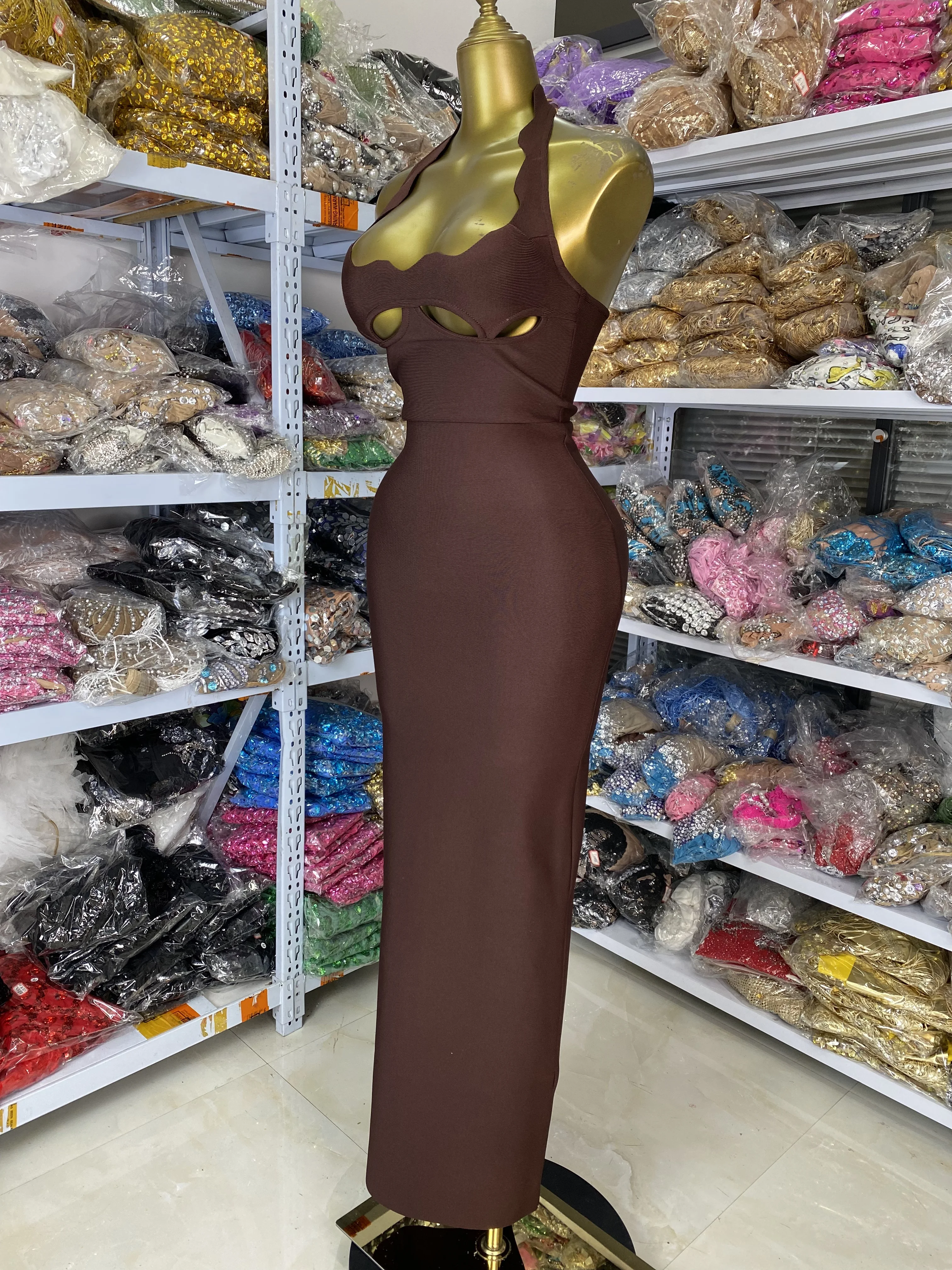 Nuevo vestido del vendaje de las mujeres Sexy Curve Hlater recortado Bustier largo elástico celebridad noche Club vestidos de fiesta al por mayor de fábrica