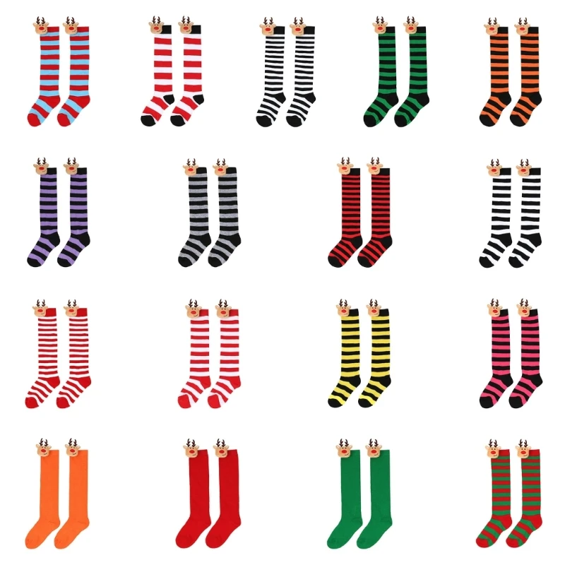 

Girls' Stripe Thigh High Over The Knee Socks Christmas Stockings Elk Over The Knee Socks Cute Cartoon Doll Long Socks