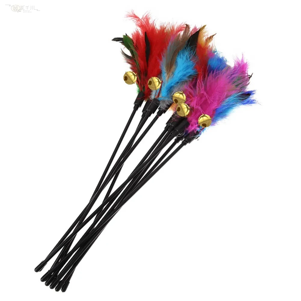 5pcs/set Cat Interactive Wand Colorful Feather Chicken Feather Cat Stick Bell Portable Creative Fashion Novelty Pet Cat Supplies image 3