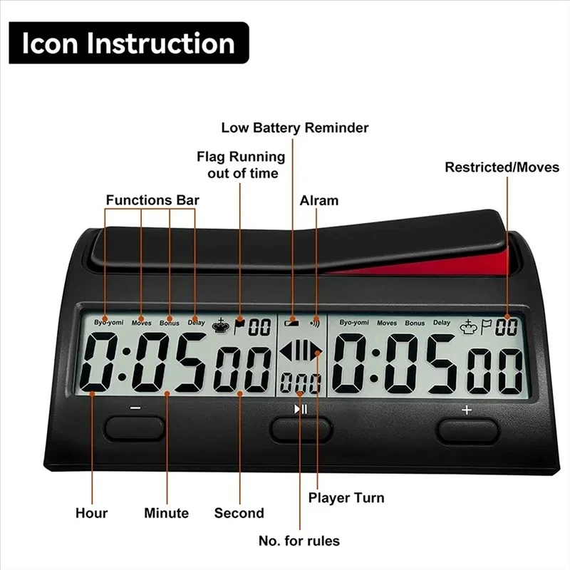 Digital Professional Chess Clock, Portable Game Timer With 7 Working Modes & 38 Timing Settings For Tournament Chess Competition