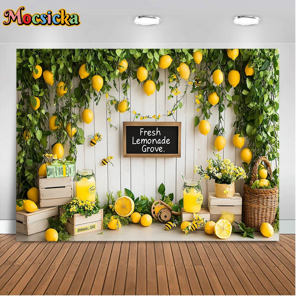 Mocsicka-Fondo de fotografía de limón, fiesta de cumpleaños de primavera, plantas, flores, cajas de madera, tema fresco, decoración de estudio, utilería de fondo