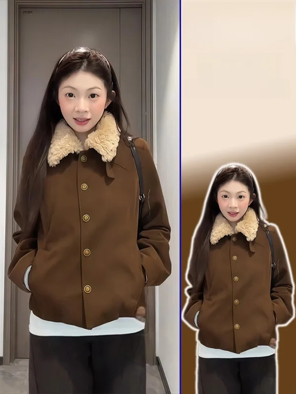 

Женское пальто из овечьей шерсти больших размеров с модным воротником, приталенное, для повседневной носки, с длинными рукавами