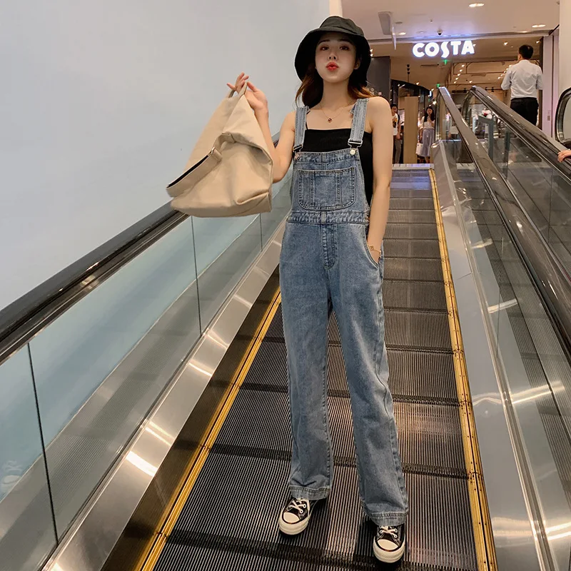 High Waist Wide Leg Denim Overalls Women's Summer New Sle Loose Slimming Age-Defng Blue Jeans Long Pants Thin Fabric