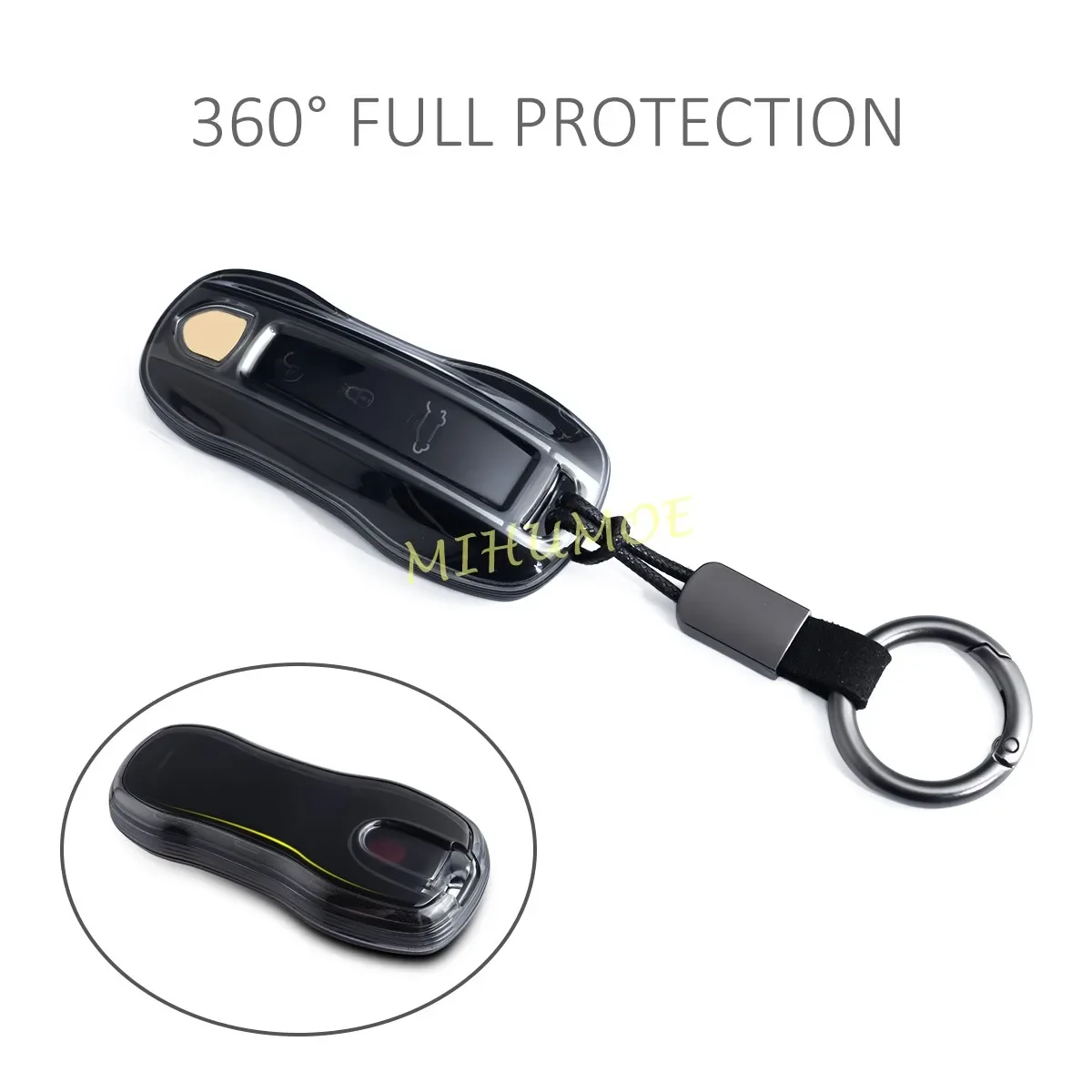 Black Transparent Car Key Fob Case Cover Keychain Ring Holder Protector For Porsche 911 Panamera Taycan Cayenne