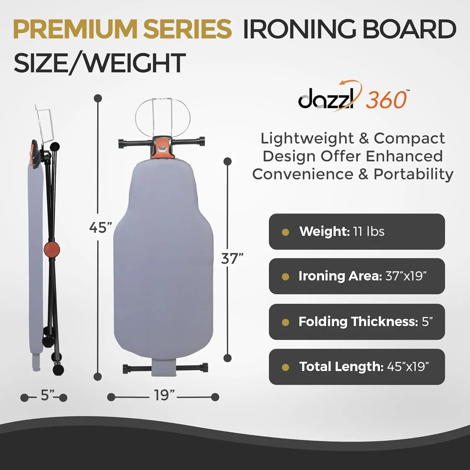 Ironing Board Full Size - HDPE Dual-Sided, Torso-Shaped Iron Board w Adjustable Height, Detachable Iron Holder, Detail Board