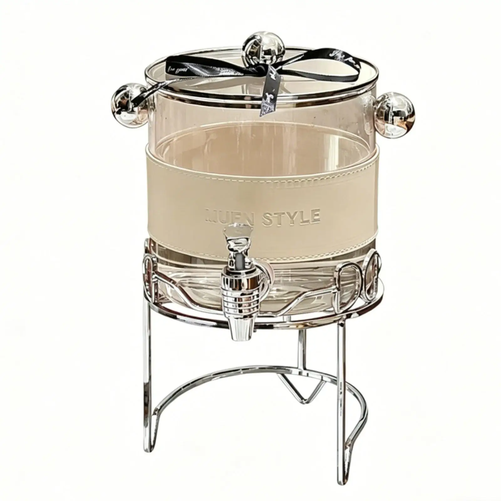 Elegant Glass Beverage Dispenser with Stand for Countertop Water Juice Infuser Cold Drink Jar