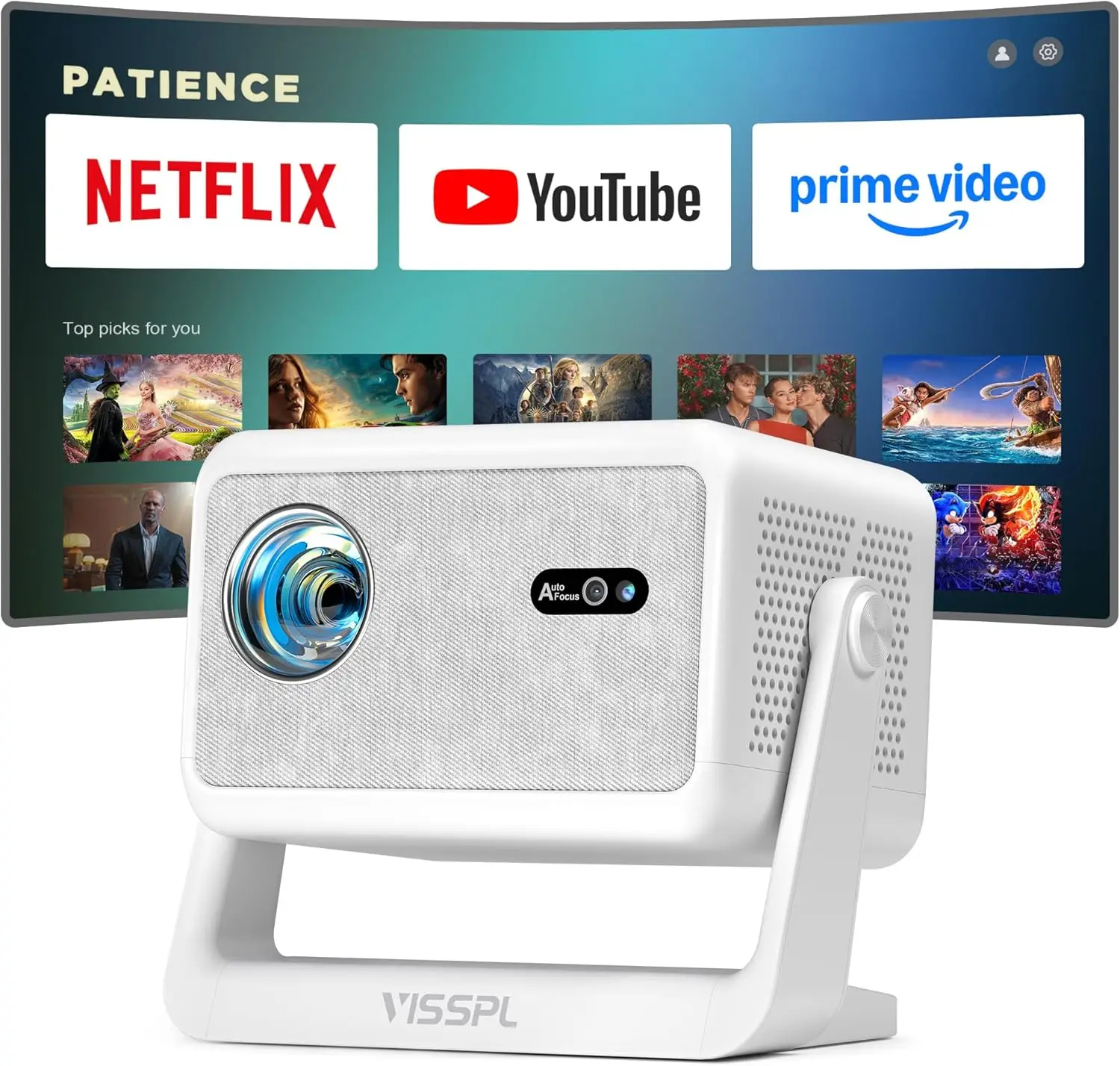 

Smart WiFi Bluetooth Projector, 1800ANSI & 4K Compatible with Netflix, Auto Focus Keystone Portable for Outdoor Home Theater