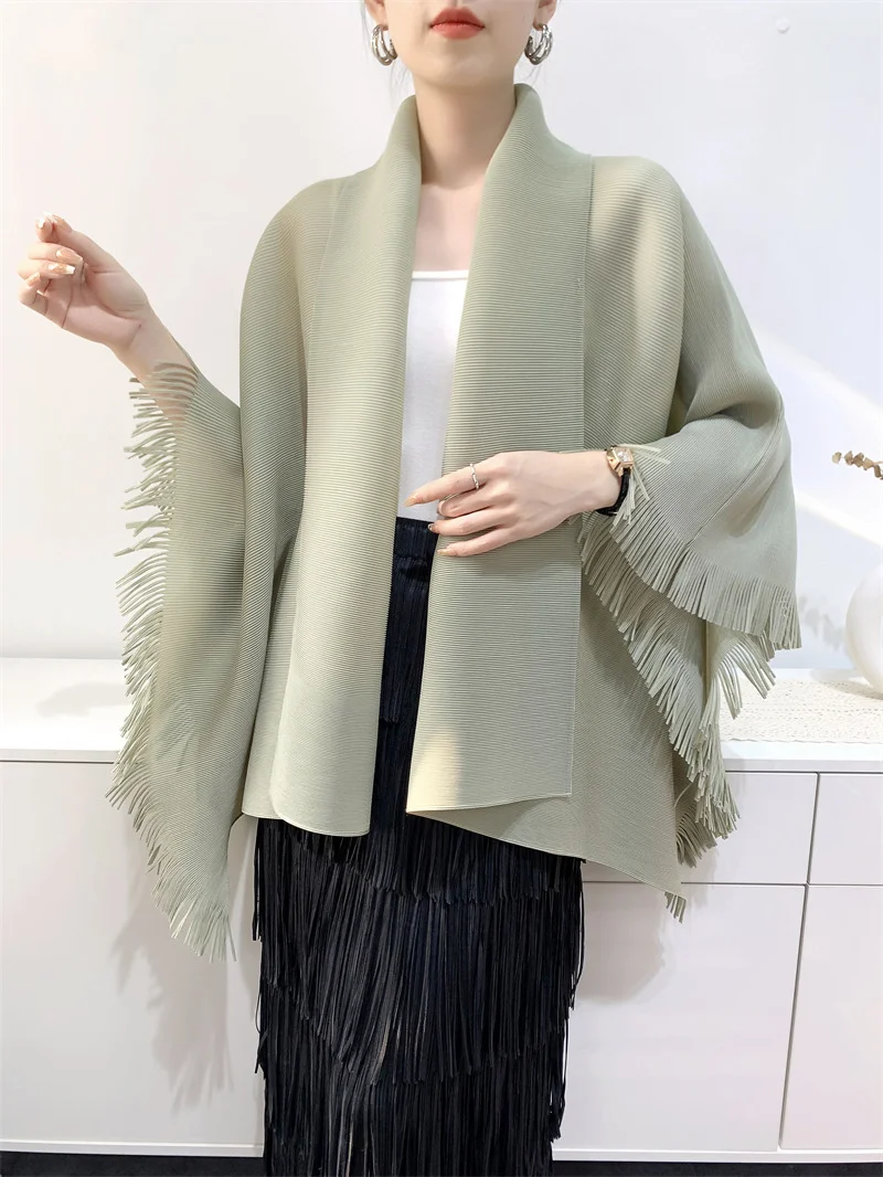 

Boutique,Top Women,MIYAKE Cardigan Shawl Tassel Coat Women's Loose Large Comfortable Casual Pleated [S23008]