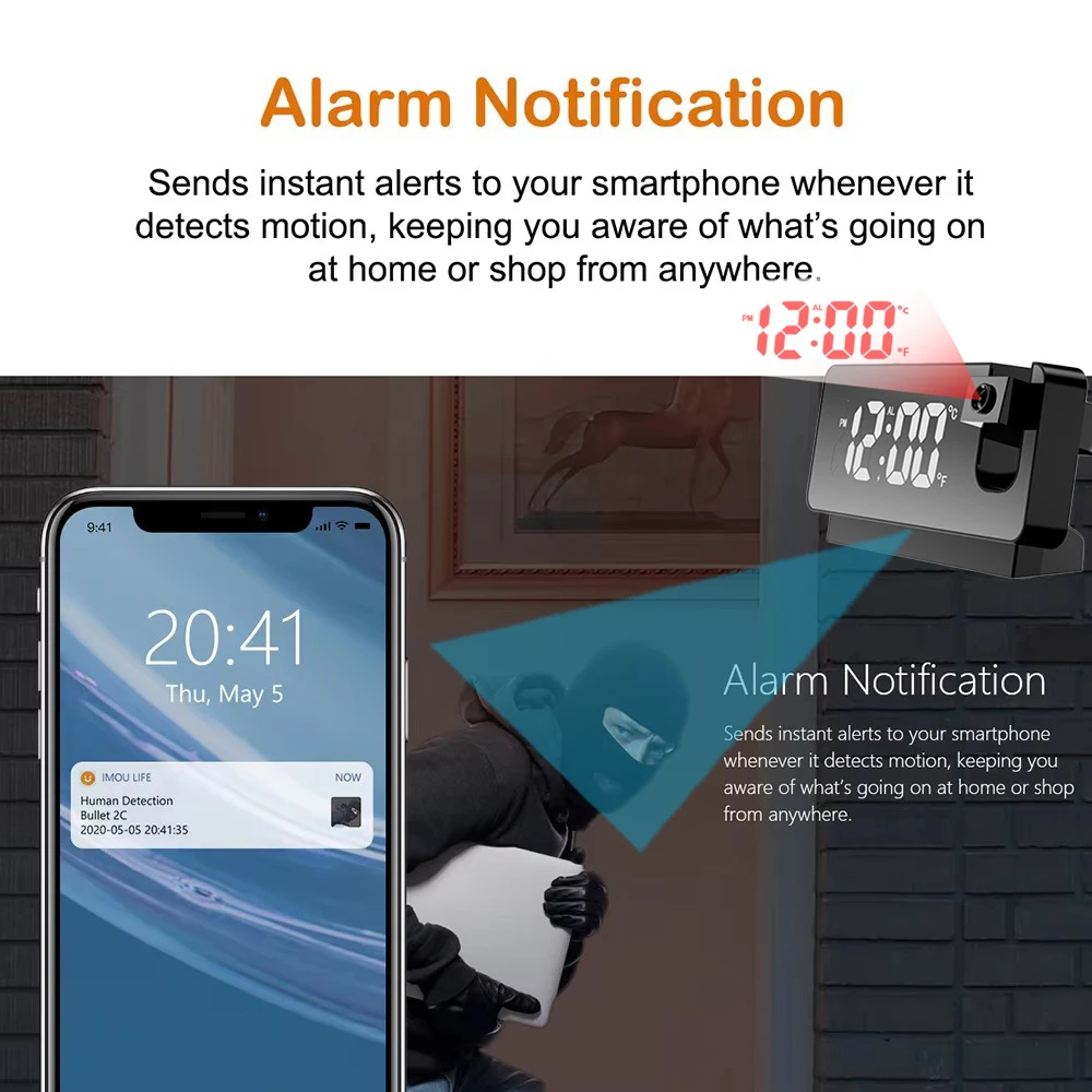 Improved 4K HD clock camera, supporting motion detection alarm, WIFI connection, APP remote viewing, home security