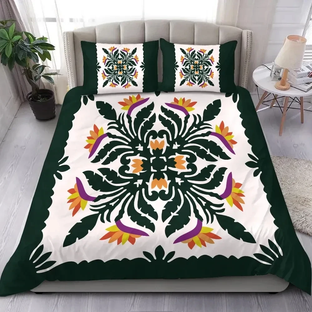 3D Print Hawaii Floral Polynesian Home Textiles Children Quilt Cover 100% Polyester Bedding Set Luxury Three-Piece Pillowcase -1