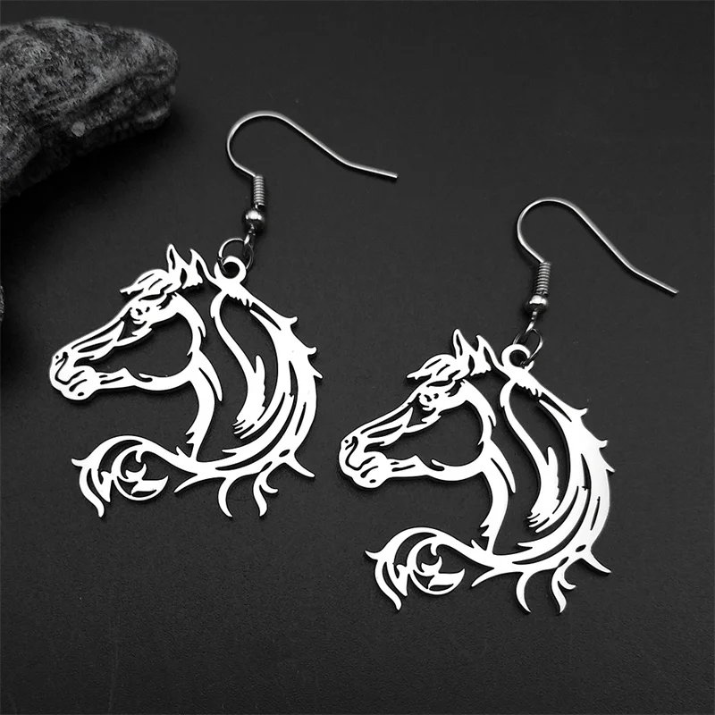 

Hollow Horse Head Drop Earrings for Women Men Stainless Steel Gold Silver Color Animal Accessories Hoop Earring Gift Jewelry
