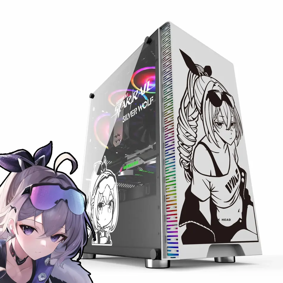 Pegatinas de Anime Silver Wolf para Carcasa de PC, Calcomanías de Vinilo Decorativas de Star Rail para Chasis de Computadora para Juegos Atx, Resistentes al Agua