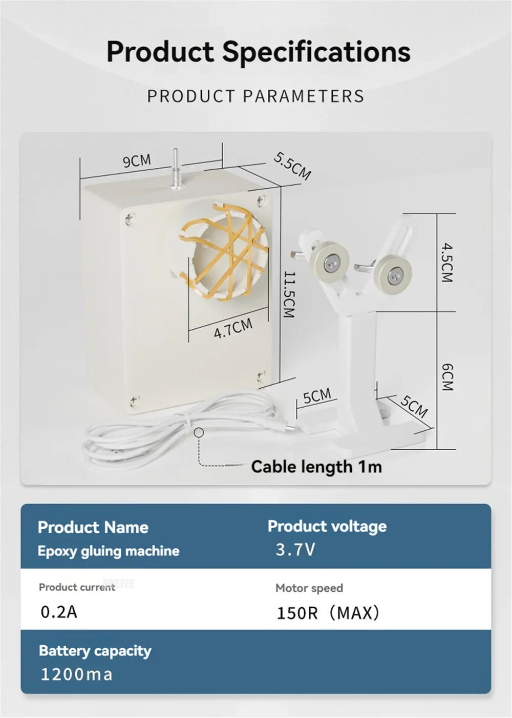 Elektrischer Epoxidharz-Applikator für Angelruten, 0-40 U/min rotierende Klebe- und Wickelmaschine mit verstellbarem Gestell, Epoxidharz-Werkzeug – Detail 8