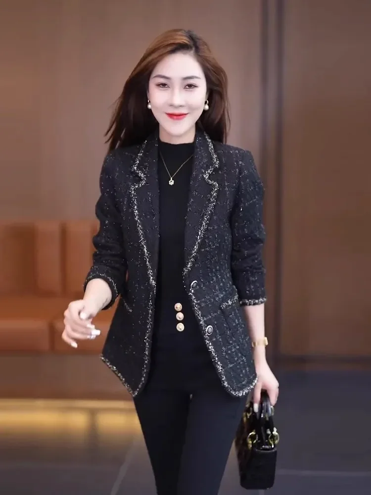 Fashion Socialite Short Coat Women's Suit jacket 2024 Autumn and Winter New Thick Elegant Slimming office lady Woolen Suit Top