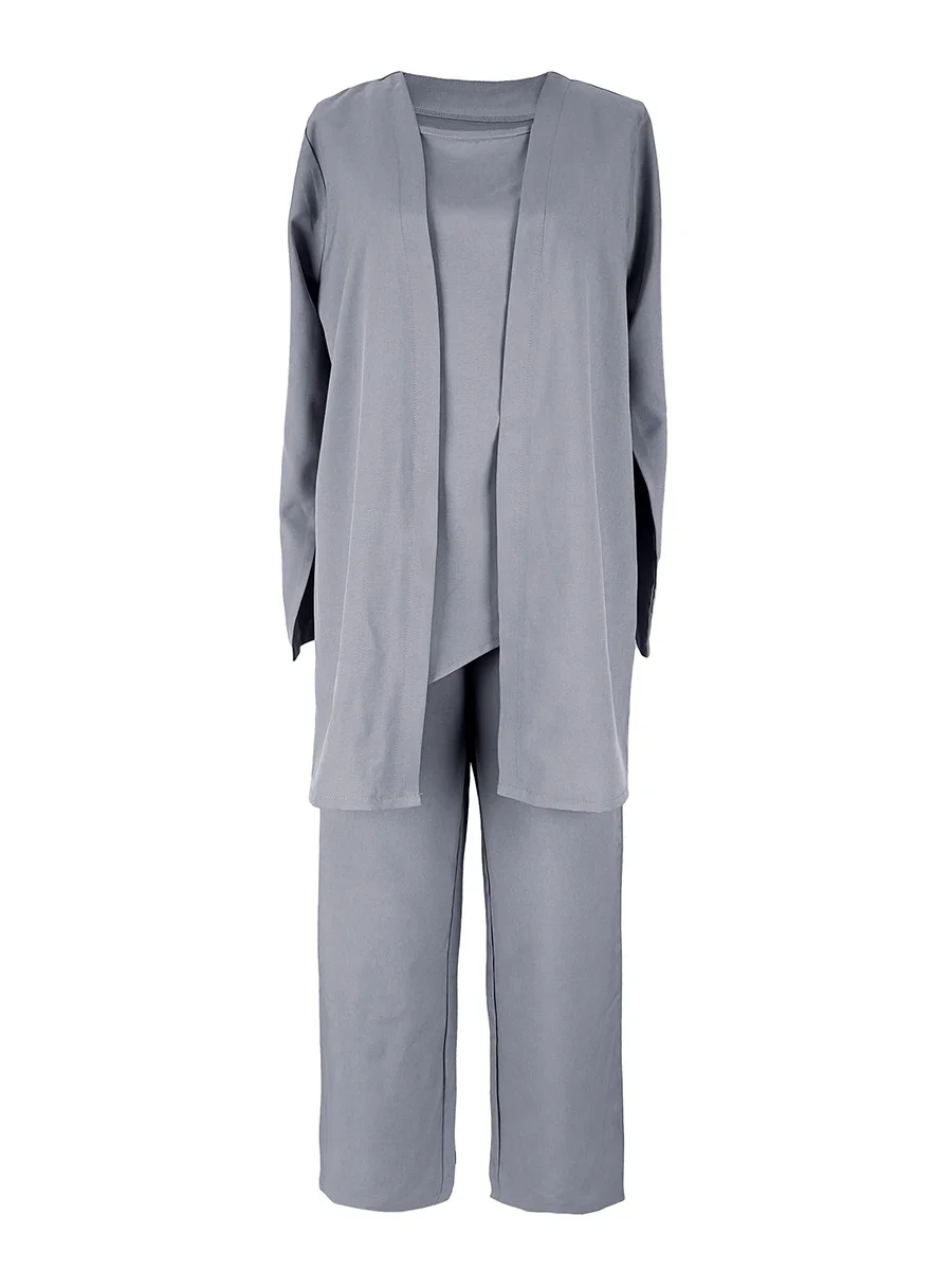 2026 Women 3 Piece Set Solid Long Sleeve Cardigan Top Wide Leg Pants Suit Elegant Office Lady Casual Autumn Fashion Wear view 6