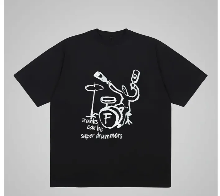 Drunks Can Be Super Drummers Print Short Sleeve Tees For Men Casual Crew Neck T-Shirt Comfortable Breathable T-shirt