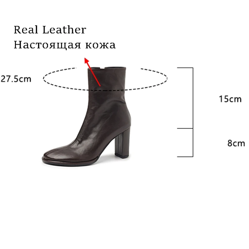 ANOVISHANA 2027 Top Soft Genuine Leather Cow Women Ankle Boots 8cm Block Heel Round Toe Buckle Khaki Brown Big 40 41 42