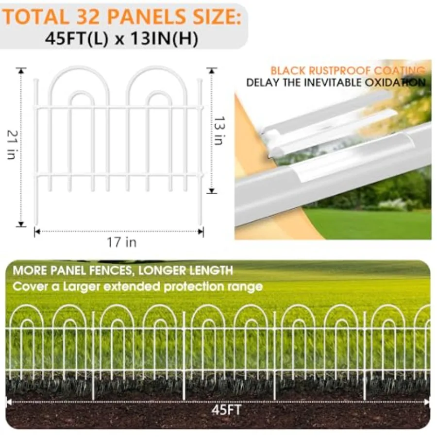45ft X 13in Animal Barrier Fence 32 Panels No Dig Fence for Dogs Rabbit Anti Digging Defense Barrier Garden Edging Border Rustp