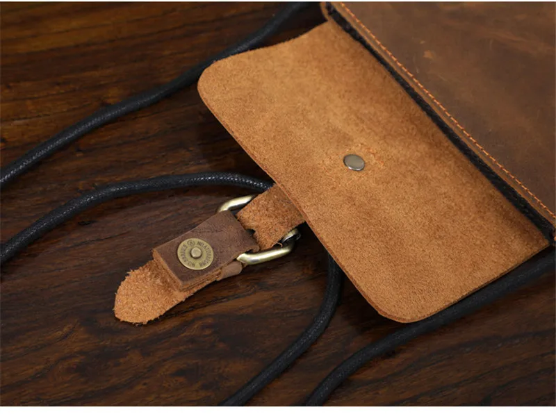 Fashion Vintage Genuine Leather Men Small Phone Shoulder Bag Outdoor Leisure Light Crazy Horse Cowhide Mini Messenger Bag Youth