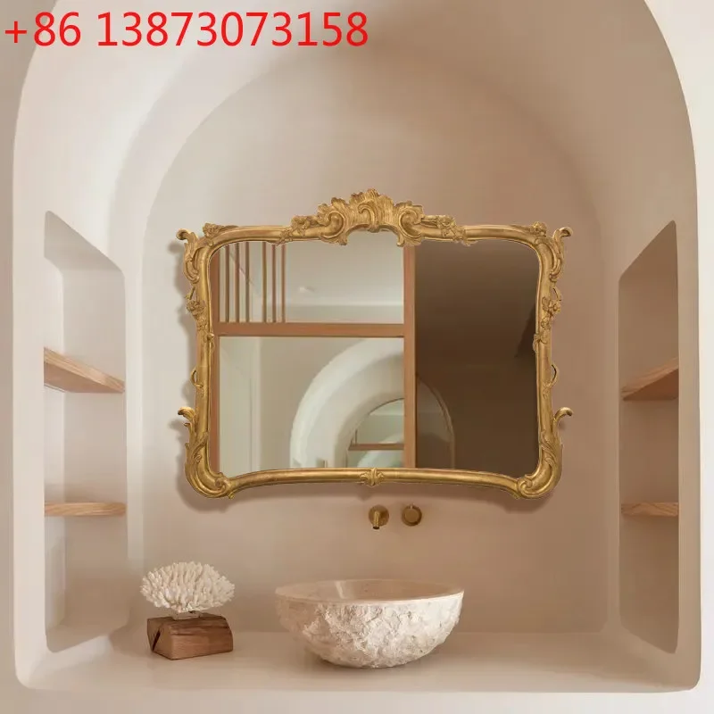 French toilet sink with lamp intelligent bathroom mirror European carved special-shaped bathroom mirror