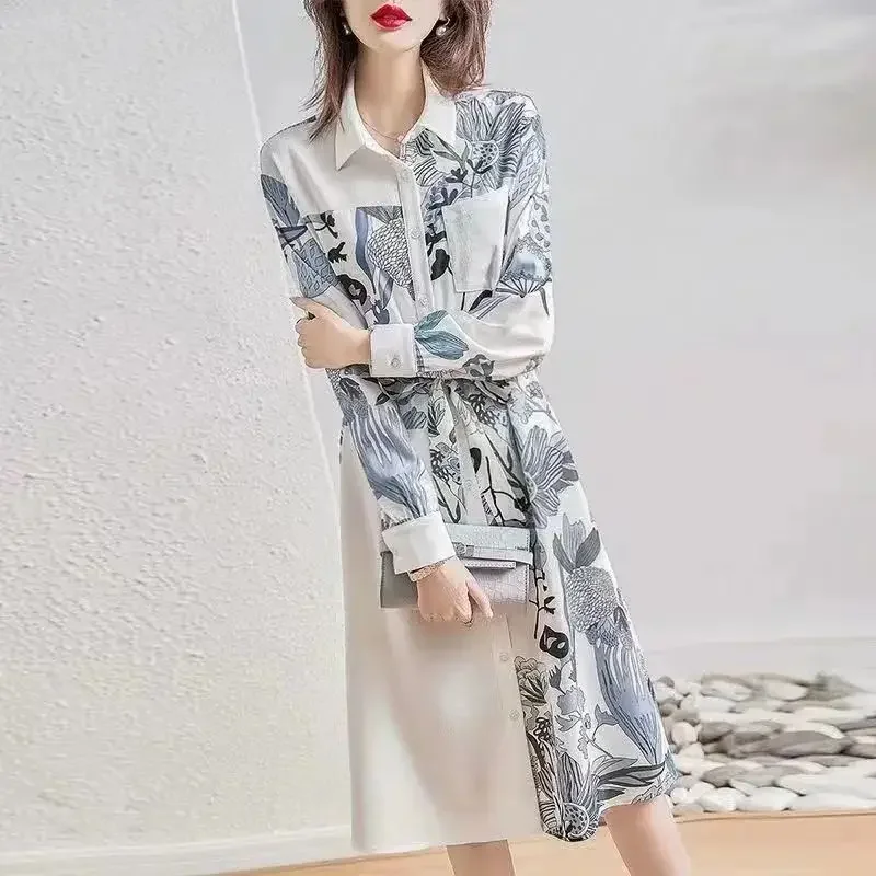 A Line Female Dress Printing Splicing Women's Long Sleeve Dresses Cheap Casual Clothes Trendy On Sale Clearance Curvy One Pieces