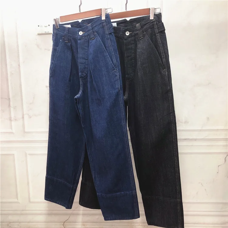 

Classic High Waist Wide Leg Jeans Turn up Hem Button Fly Straight Cut Women's Premium Denim Pants Slimming Effectiven
