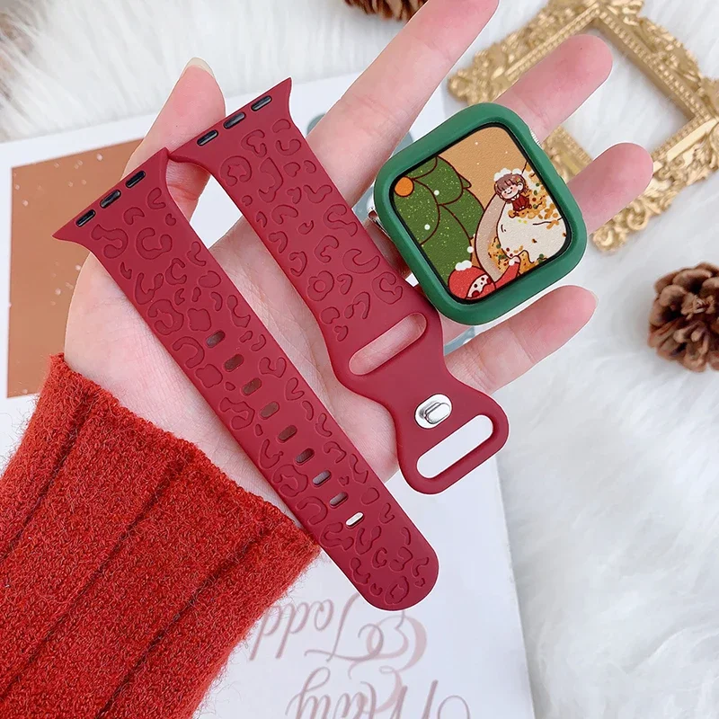 Christmas strap+case For Apple Watch band 45mm/41mm 44mm 40mm  42mm 38mm Cartoon watchband Bracelet IWatch series 5 4 3 6 SE 7