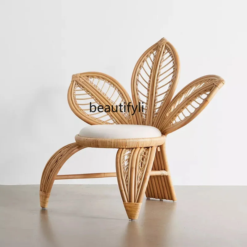 

zqNordic Real Rattan Chair Indonesia Natural Woven Cane Chair Rattan Furniture Flower Chair