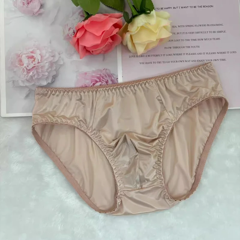 Satin Sexy Briefs Low Waist Pouch Panties  Underwear Mesh Hollow Out Lingerie Smooth Sissy  Bikini mens underwear