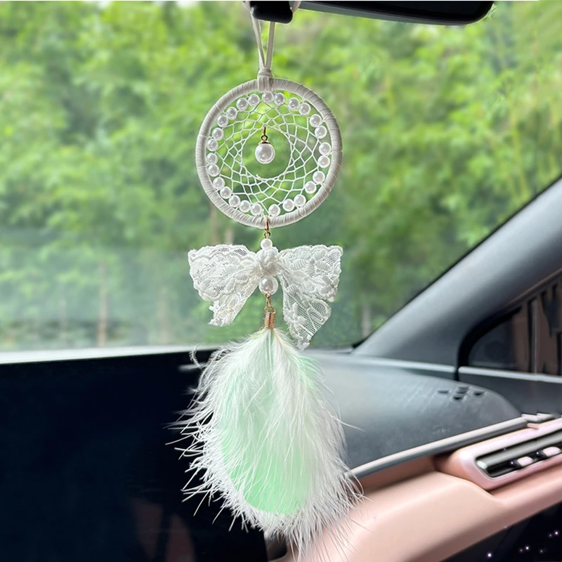 Elegant Feathers Mini Dream Catcher With Bow Car Hangings Door Pendants Hand-woven Accessories Home Decorations For Girls Gifts