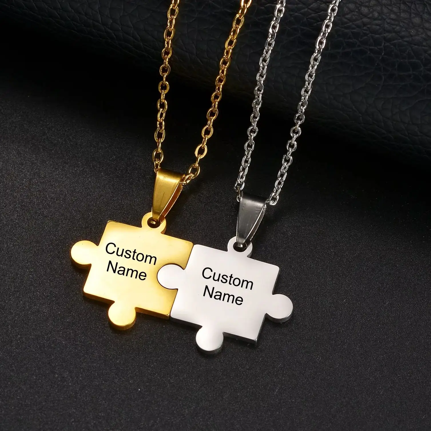 1 Pair Custom Name Text Puzzle Family Necklace Stainless Steel Personalized Engrave Name Couple Necklace Sister Friendship Gift