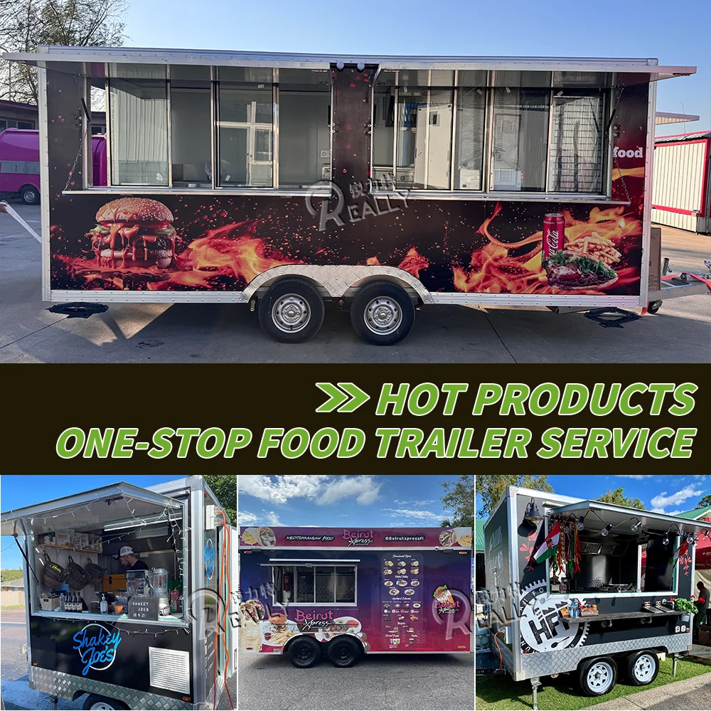 2025 جديد للتخصيص في الهواء الطلق الغذاء مقطورة متنقلة شارع الغذاء شاحنة شواء برغر الآيس كريم شاحنة