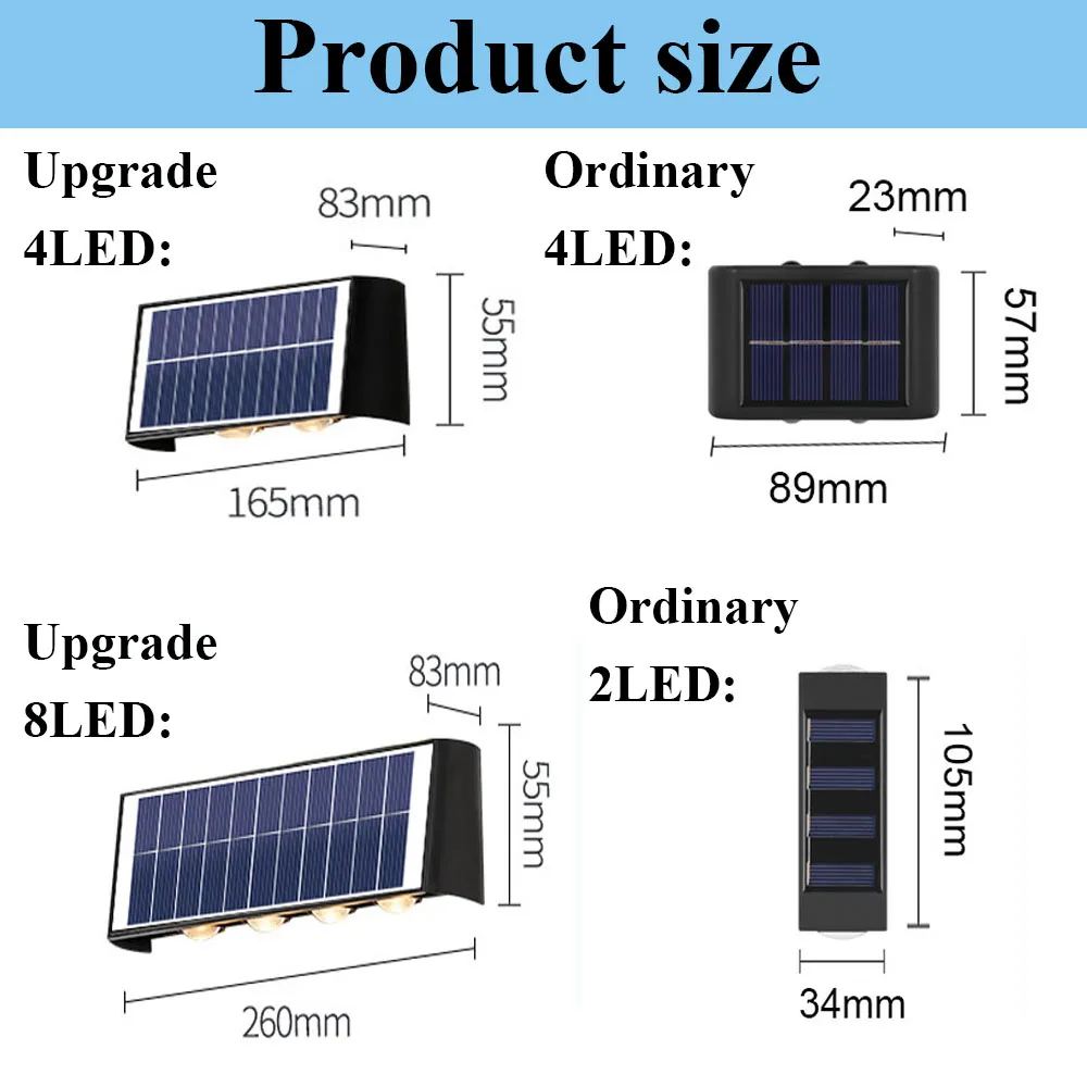 LED Solar Wall Lamp Outdoor Waterproof Solar Powered Light UP and Down Illuminate Home Garden Porch Yard Decoration