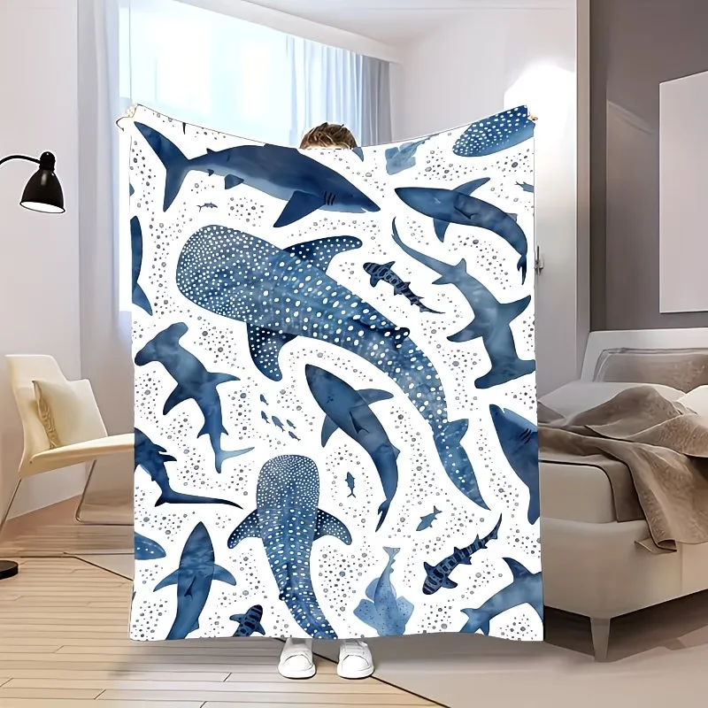 Ocean Blue Whale Shark Flannel Blanket Soft and Comfortable Design for Home Use Blankets