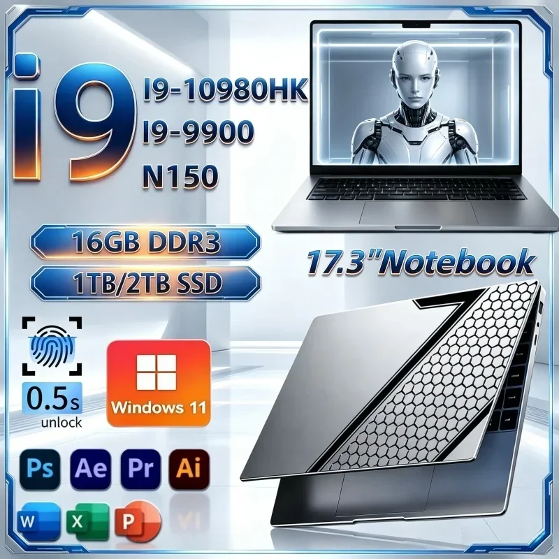 New Carry‑Friendly 17.3 Inch Notebook Intel I9‑10980HK/I9‑9900/N150 16GB 32GB 2TB SSD Win11 Slim Home Gaming Office Laptop