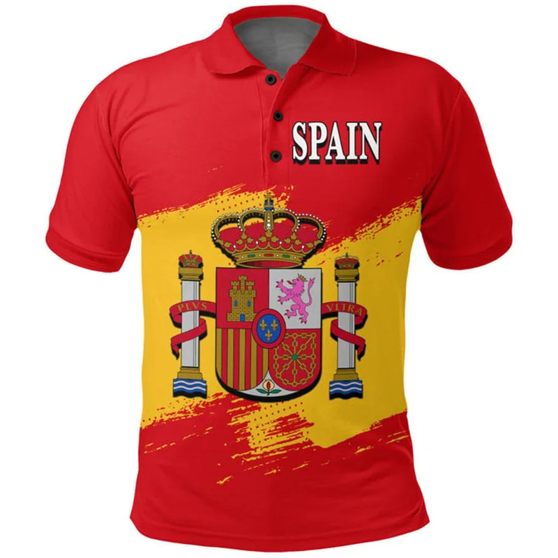 Fashion 3d Printed Spain Flag Polo Shirt Men Lapel Button Tshirt Summer Casual Short Sleeve Shirts Sports Tees Top Male Clothing