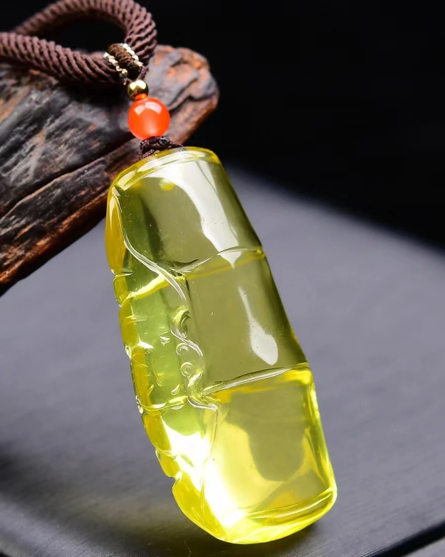 

Natural Yellow Citrine Quartz Pendant Brazil Jewelry 42*20*12mm Bamboo Women Citrine Beads Necklace AAAAA