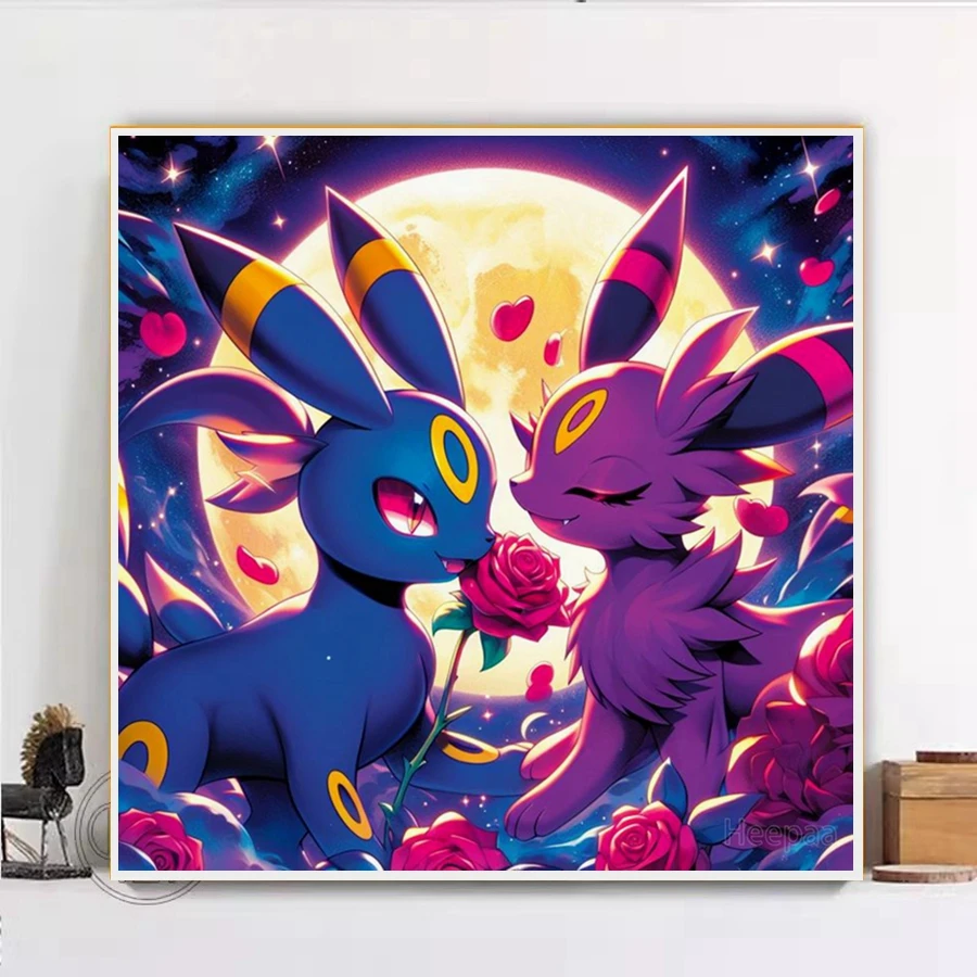 البوكيمون Umbreon Eevee 5d كامل الماس اللوحة أطقم الخيال Eevee الكرتون الحيوانات فسيفساء عبر غرزة ديكور المنزل هدية #2