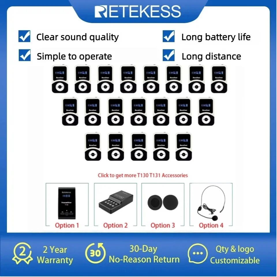 T130 T131 Tour Guide Accessories RETEKESS Radio Guide Wireless Audio Guide System Transmitter Receiver Mic For Training Tourism