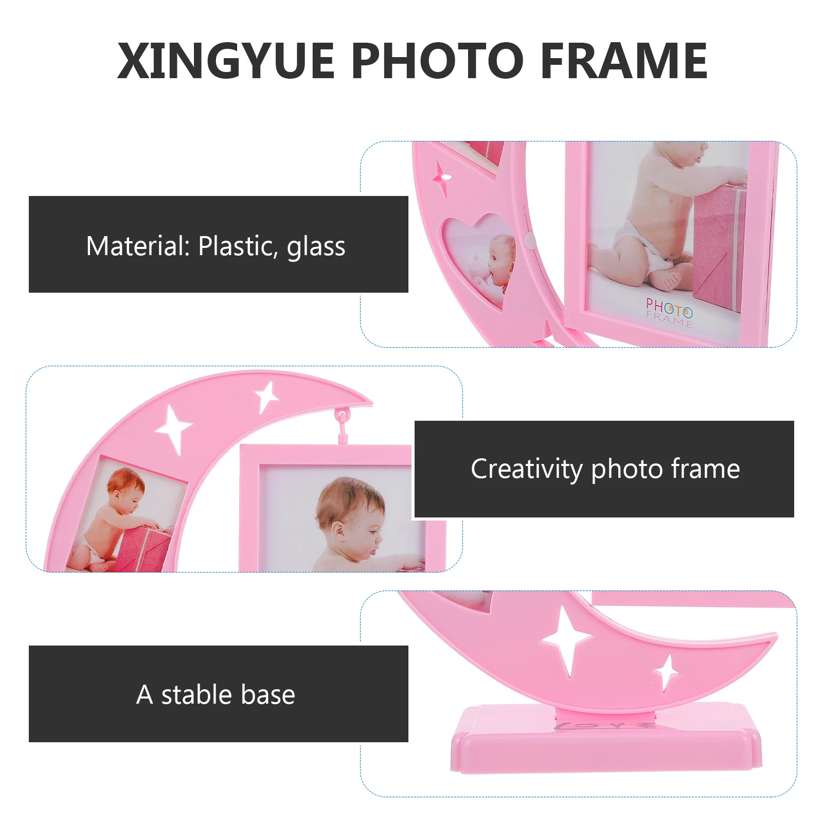 

Moon Star Photo Frame Siamese Tabletop Picture Holder for Bedroom Living Room Chic Desk Decoration Tabletop Photo Frame