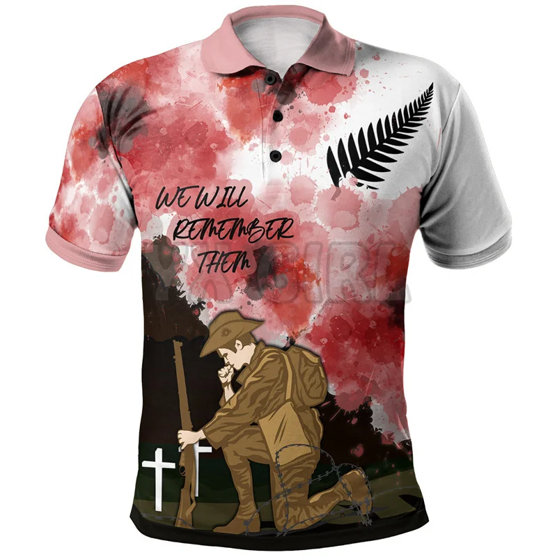 Summer Shirts Women For Men New Zealand Anzac We Will Remember Them Polo Shirts 3D Printed Short Sleeve T Shirts Tops Loose Male