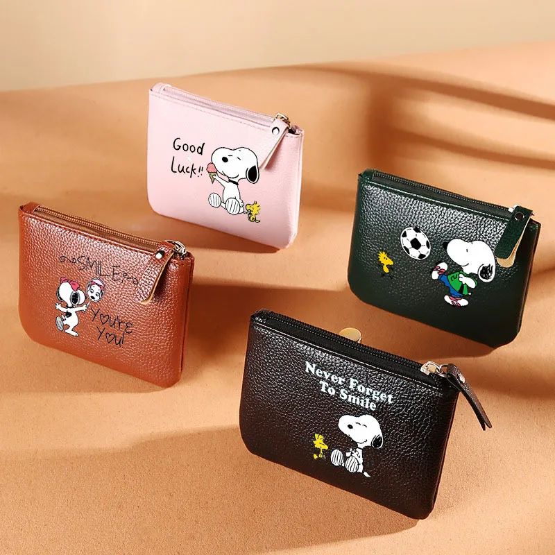YOUMAI Cartoon Snoopy Coin Purse New Men's and Women's Coin Purse Litchi Texture Zipper Coin Bag PU Soft Leather Card Holder
