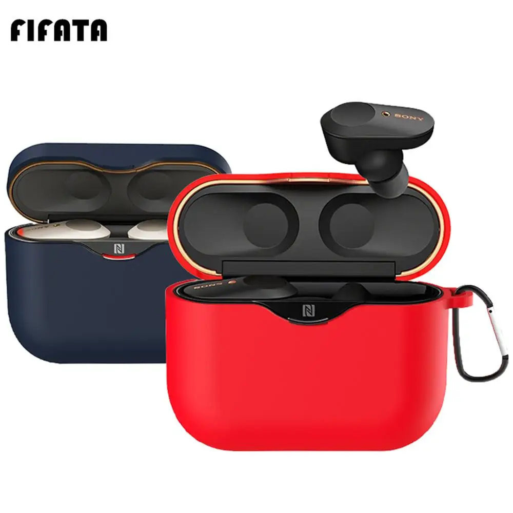 FIFATA Colorato Sottile Del Silicone Del Trasduttore Auricolare Per Il Caso di Sony WF-1000XM3 Bluetooth del Trasduttore Auricolare Anti-polvere Copertura Della Cassa Con Moschettone Per Sony