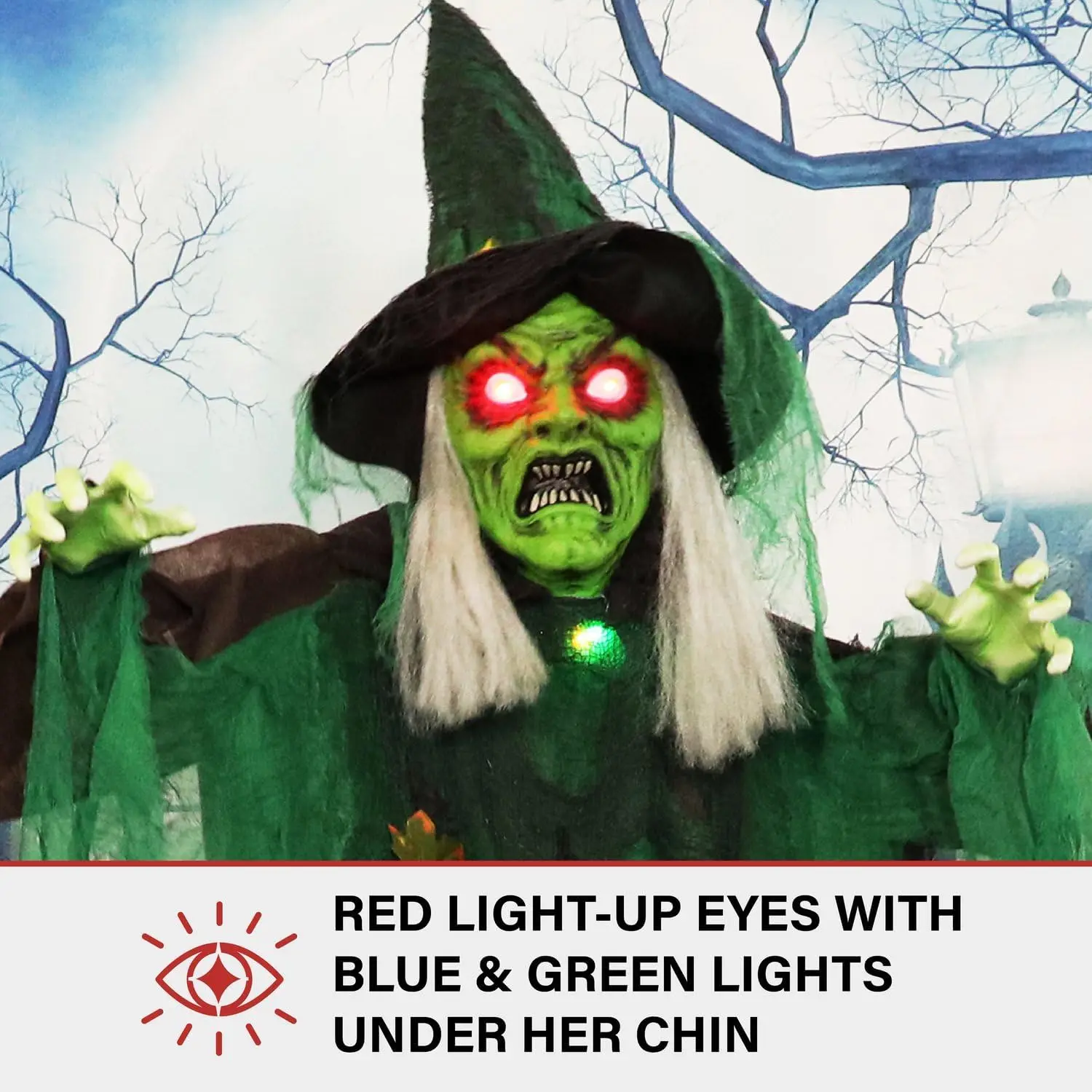 Halloween Animatronic Talking Forest Witch Prop with Lights and Motion, Battery Operated Scary Decoration for Indoor or Covered Outdoor Use, Creepy Halloween Props for Home 5