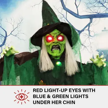 Halloween Animatronic Talking Forest Witch Prop with Lights and Motion, Battery Operated Scary Decoration for Indoor or Covered Outdoor Use, Creepy Halloween Props for Home 5