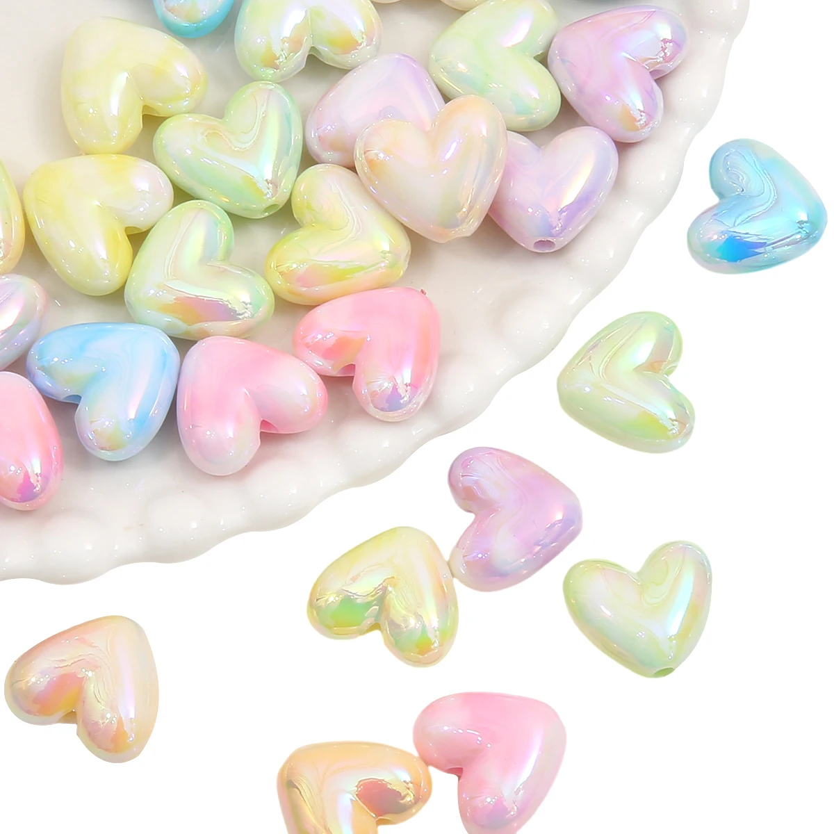 10 stücke 15x17mm Macarons Acryl Herz Spacer Perlen glänzende Liebe Herz Acryl Perlen für DIY Schmuck Herstellung Armband Halskette Earrin